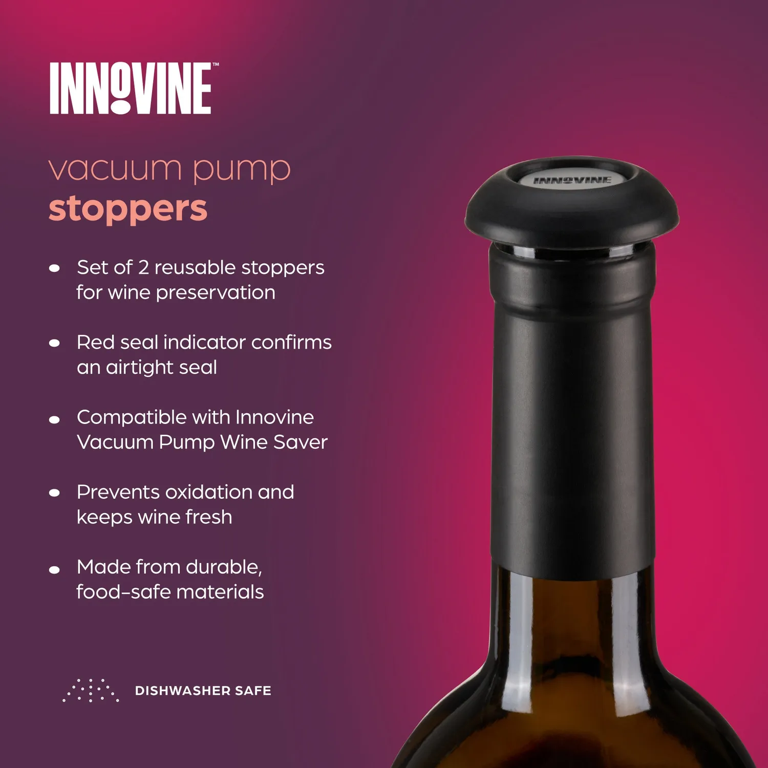 Innovine Save Vacuum Pump wijnstopper set van 2 zwart