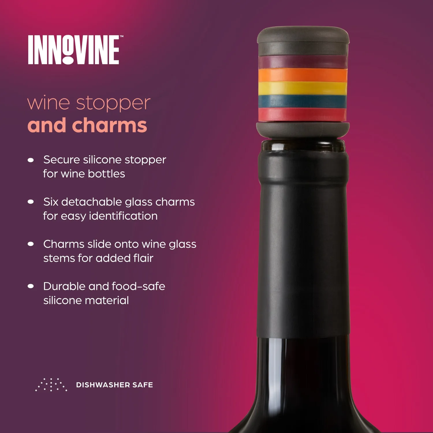 Innovine Save wijnstopper met 6 glascharmes silicone