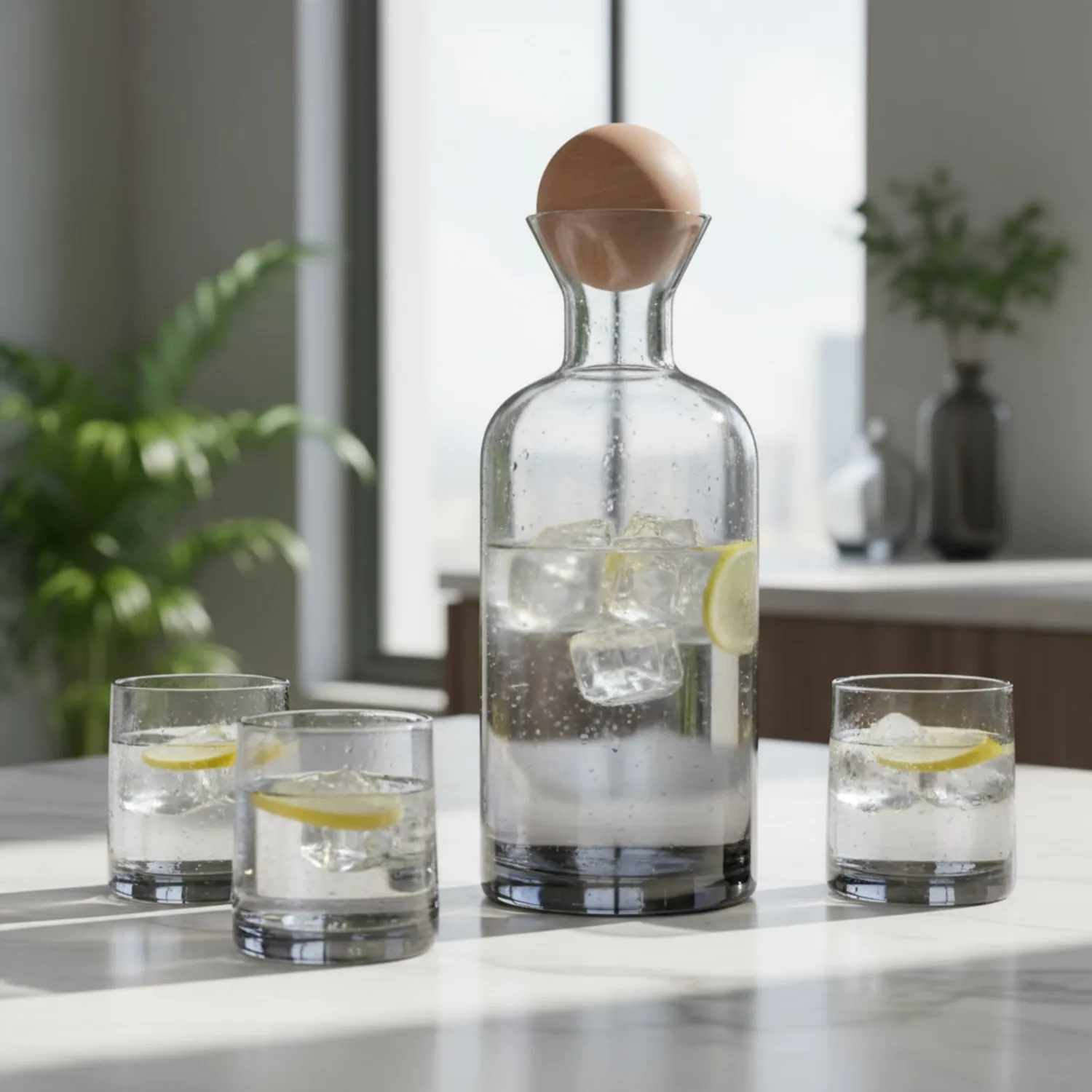 Memoire Acqua di Fumo waterkaraf 1,2l met 4 glazen gerookt