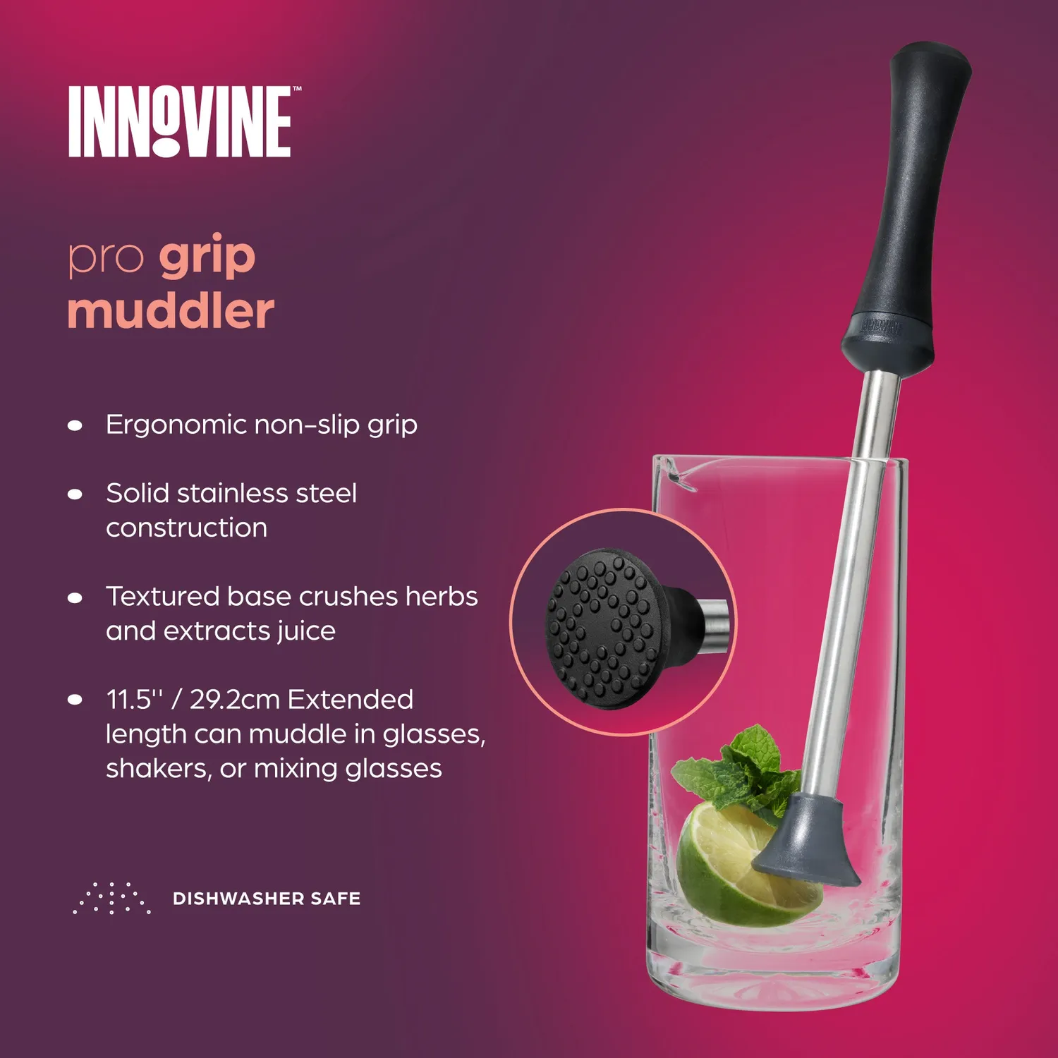 Innovine Pro Grip Muddler cocktailstamper zwart