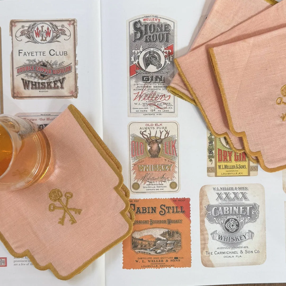 Pappy Van Winkle Embroidered Cocktail Napkins cocktailservetten set van 4 linnenmix