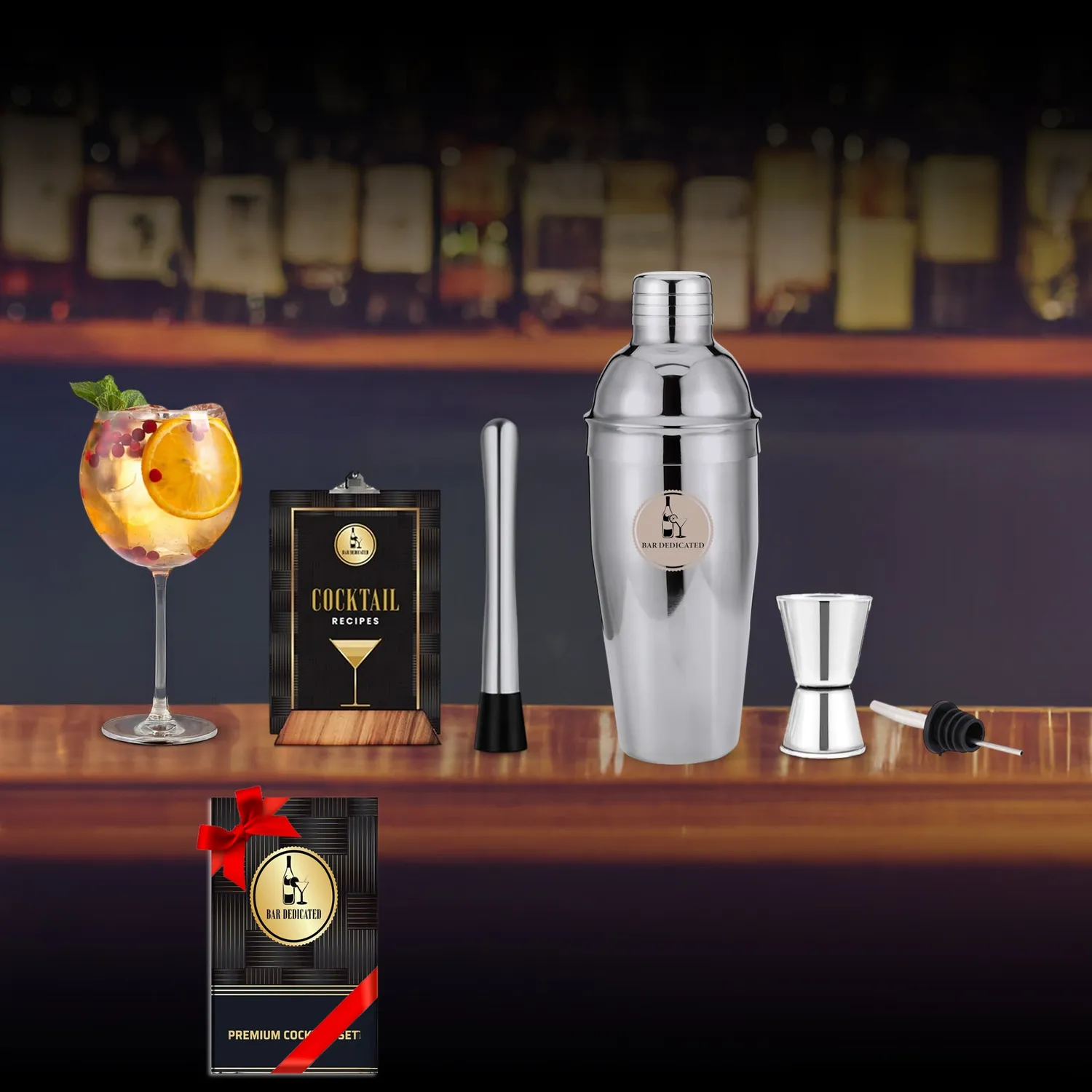 Bar Dedicated zilveren cocktailset 7-delig met shaker