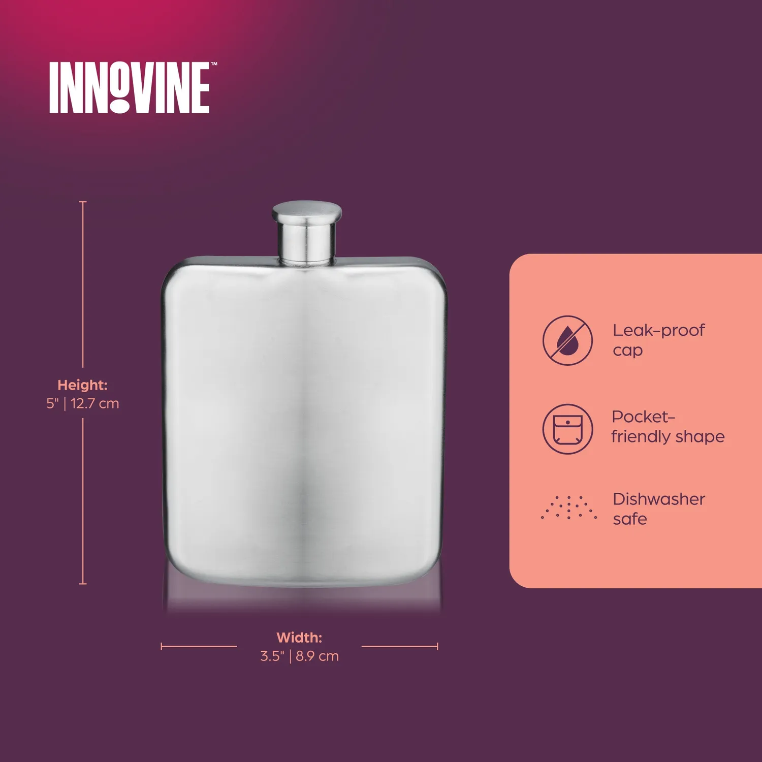 Innovine Brushed Stainless Steel Flask heupfles 177 ml zilver
