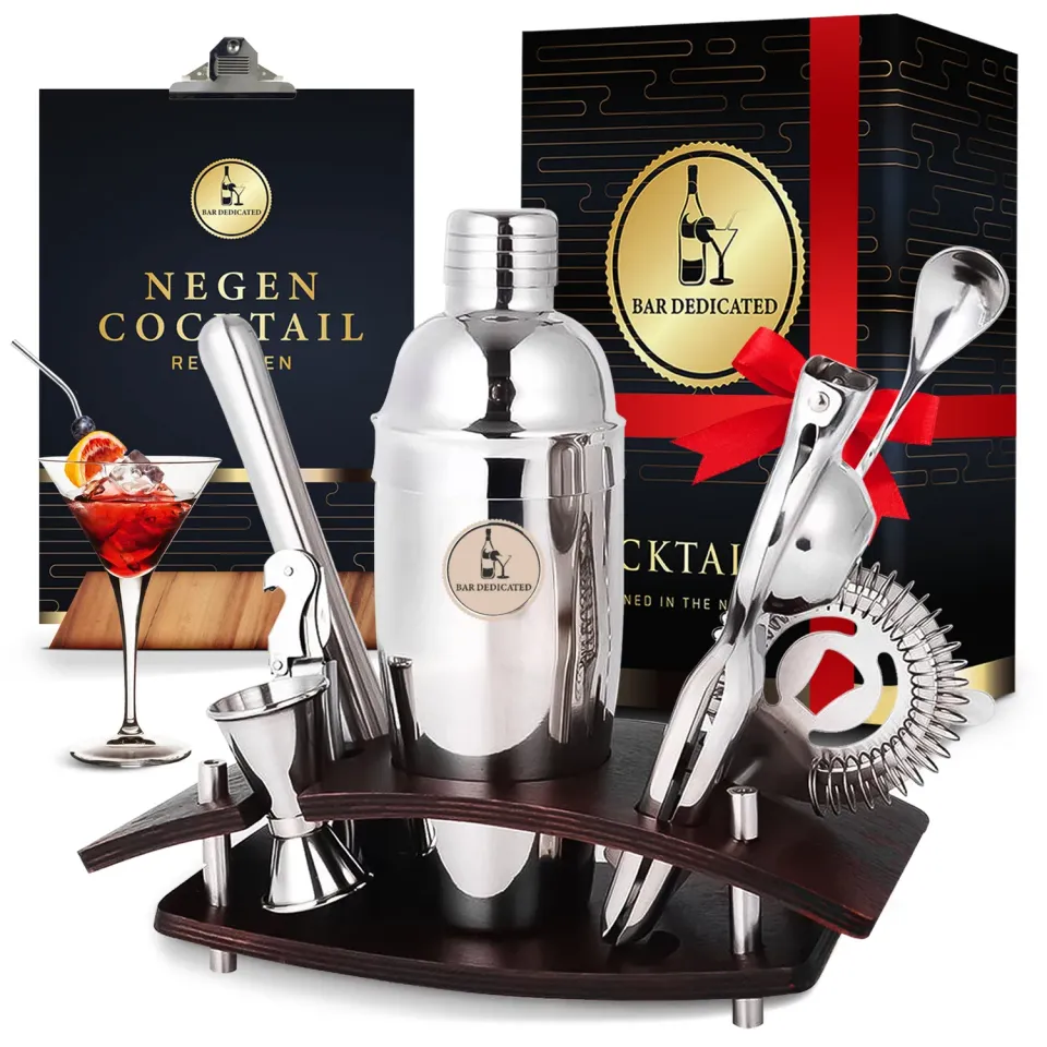 Bar Dedicated Silver 8-delige cocktailset zilver met standaard