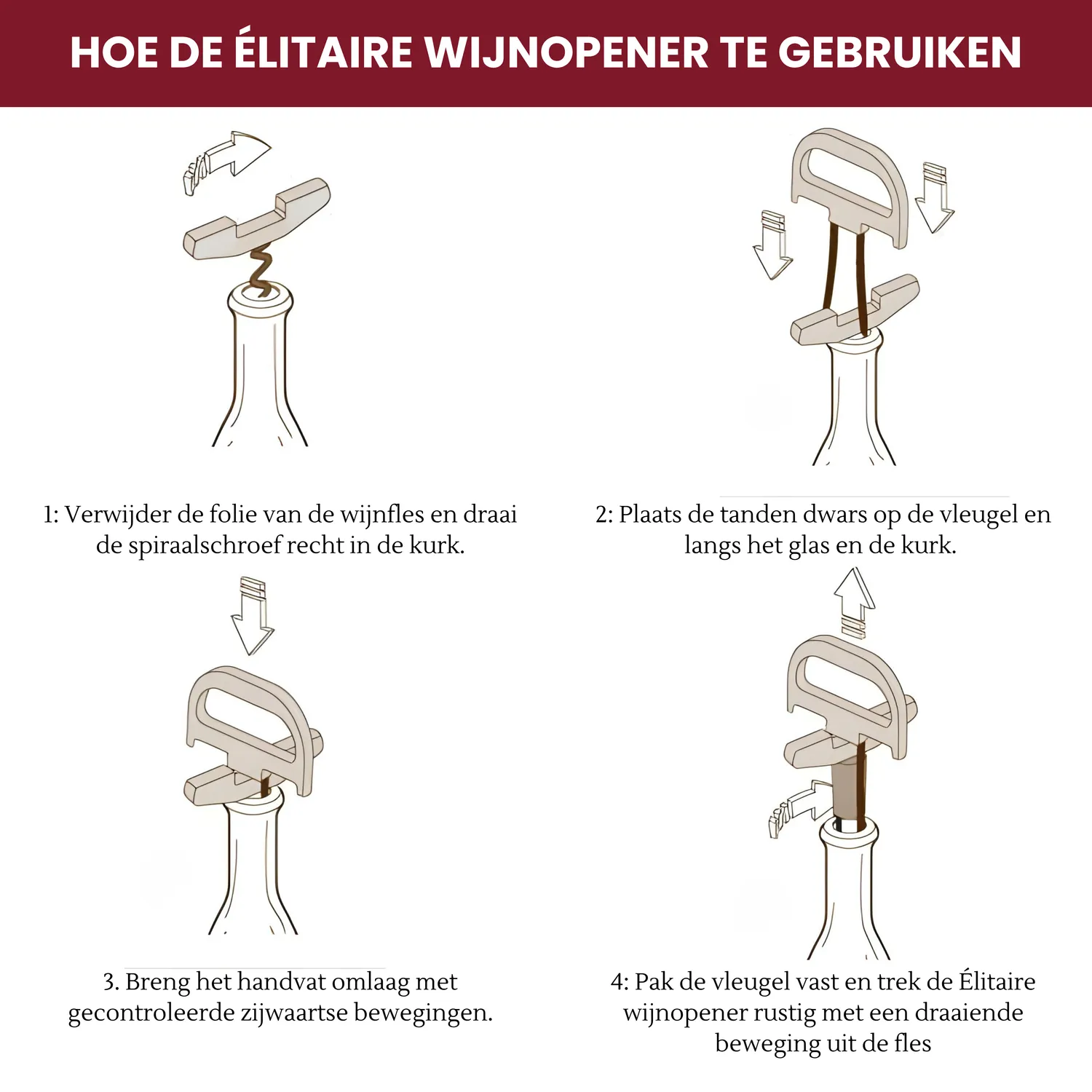 Mémoire Élitaire tweedelige wijnopener – roestvrij staal