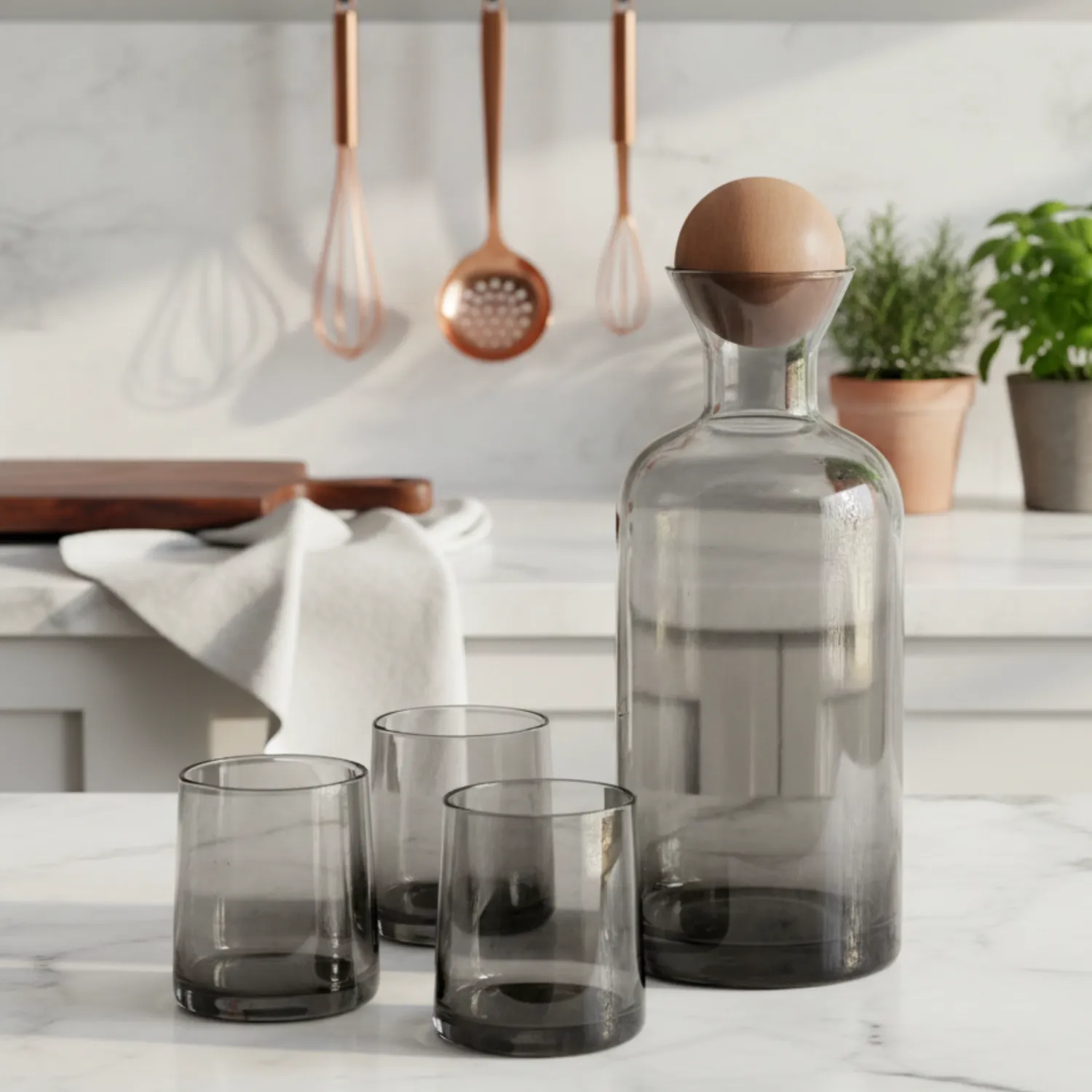 Memoire Acqua di Fumo waterkaraf 1,2l met 4 glazen gerookt