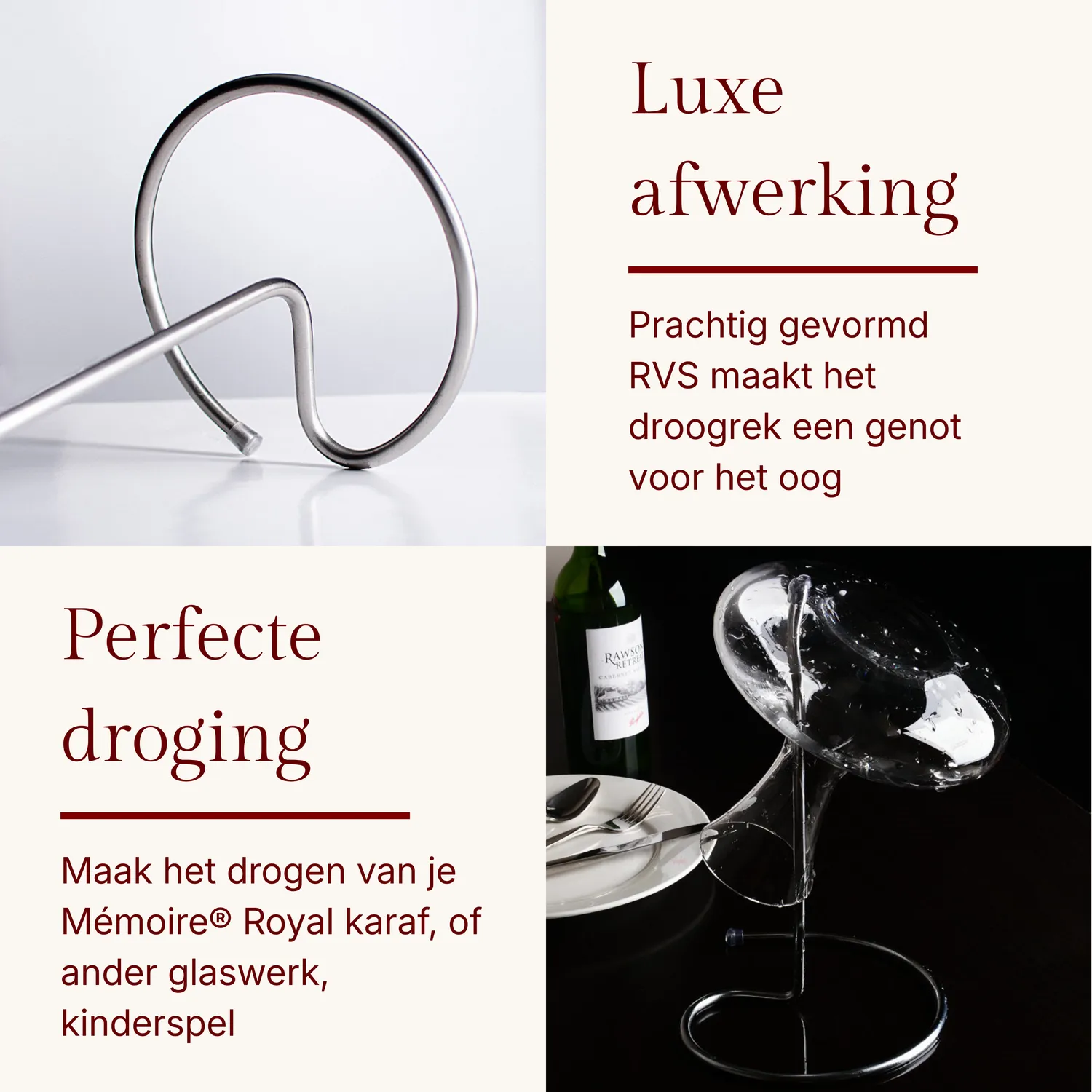 Memoire Royal decanteerkaraf 170 cl handgeblazen met droogrek