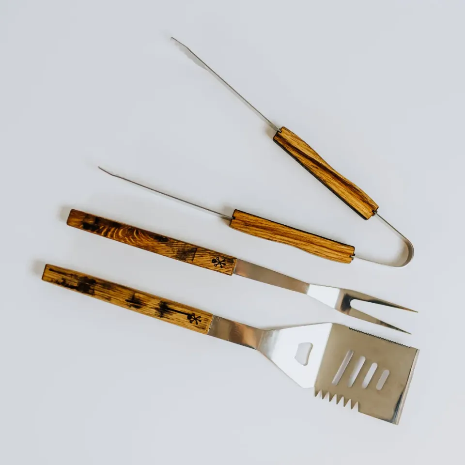 Pappy Van Winkle Barrel Stave Grilling Tool Set barbecuegereedschap 3-delig met vatgrepen