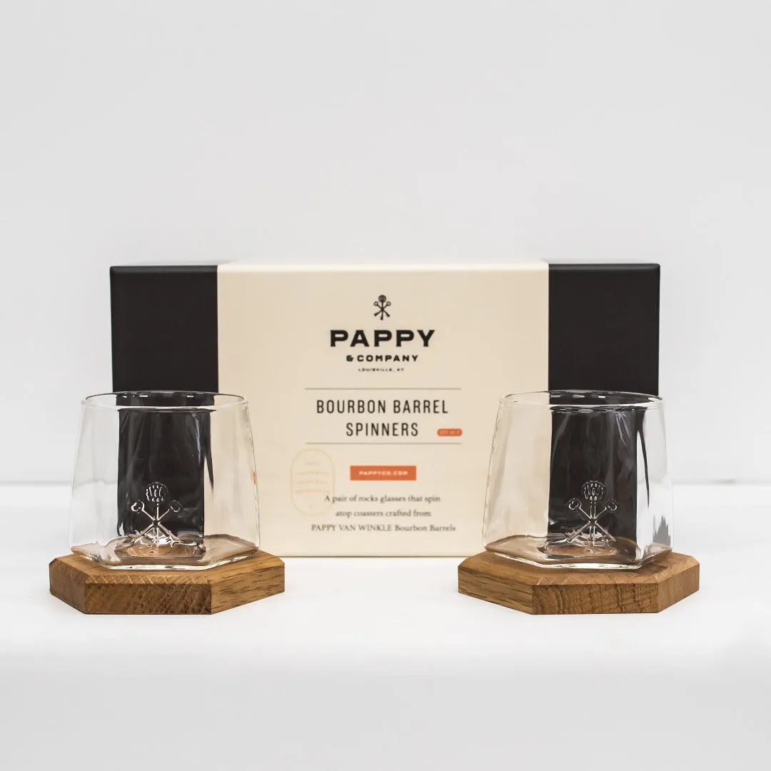 Pappy & Company Spinning Glass Set bourbonset met onderzetters