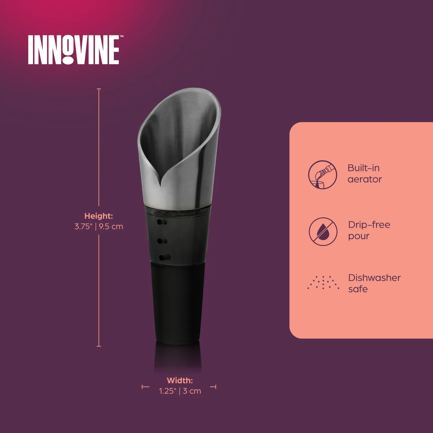 Innovine Serve Aerating Pour Spout wijnschenker grijs