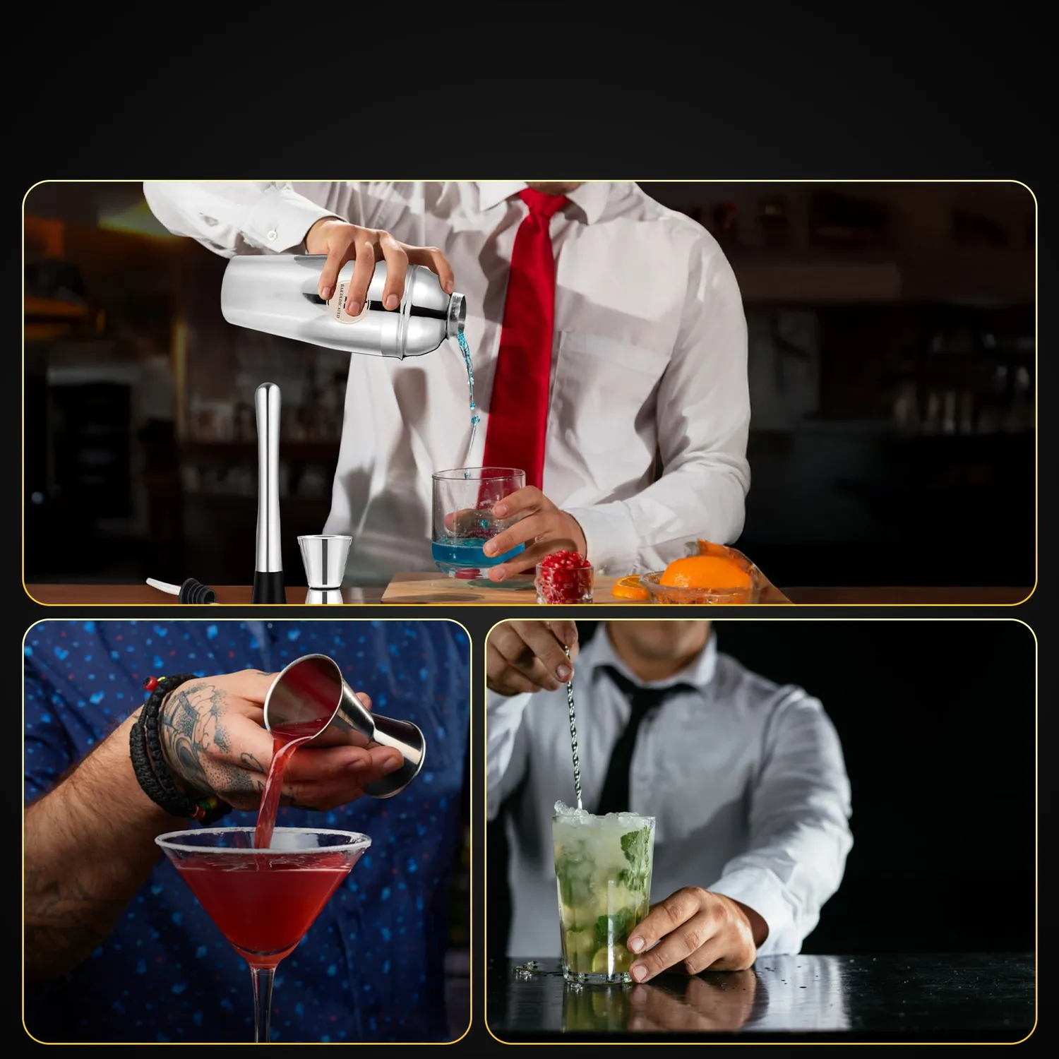 Bar Dedicated zilveren cocktailset 7-delig met shaker