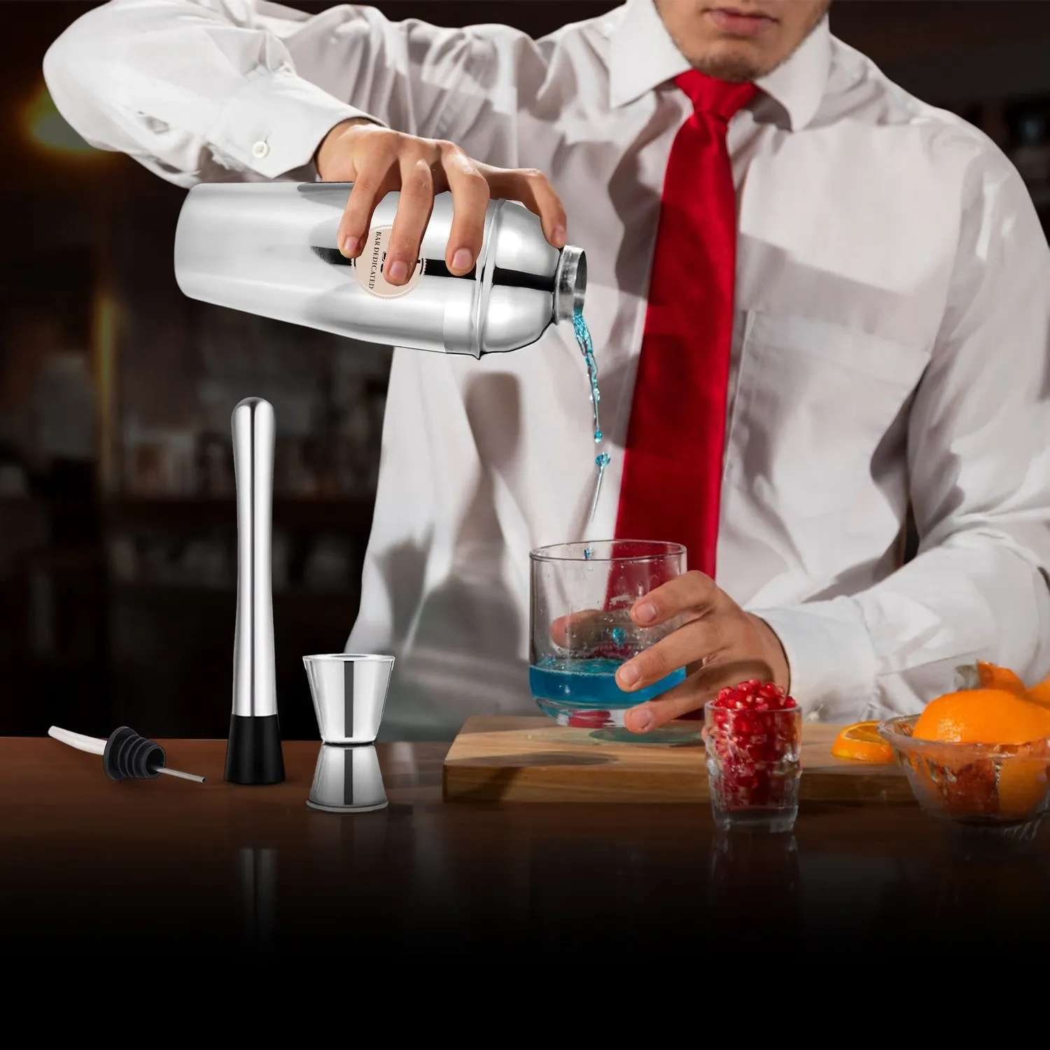 Bar Dedicated zilveren cocktailset 7-delig met shaker
