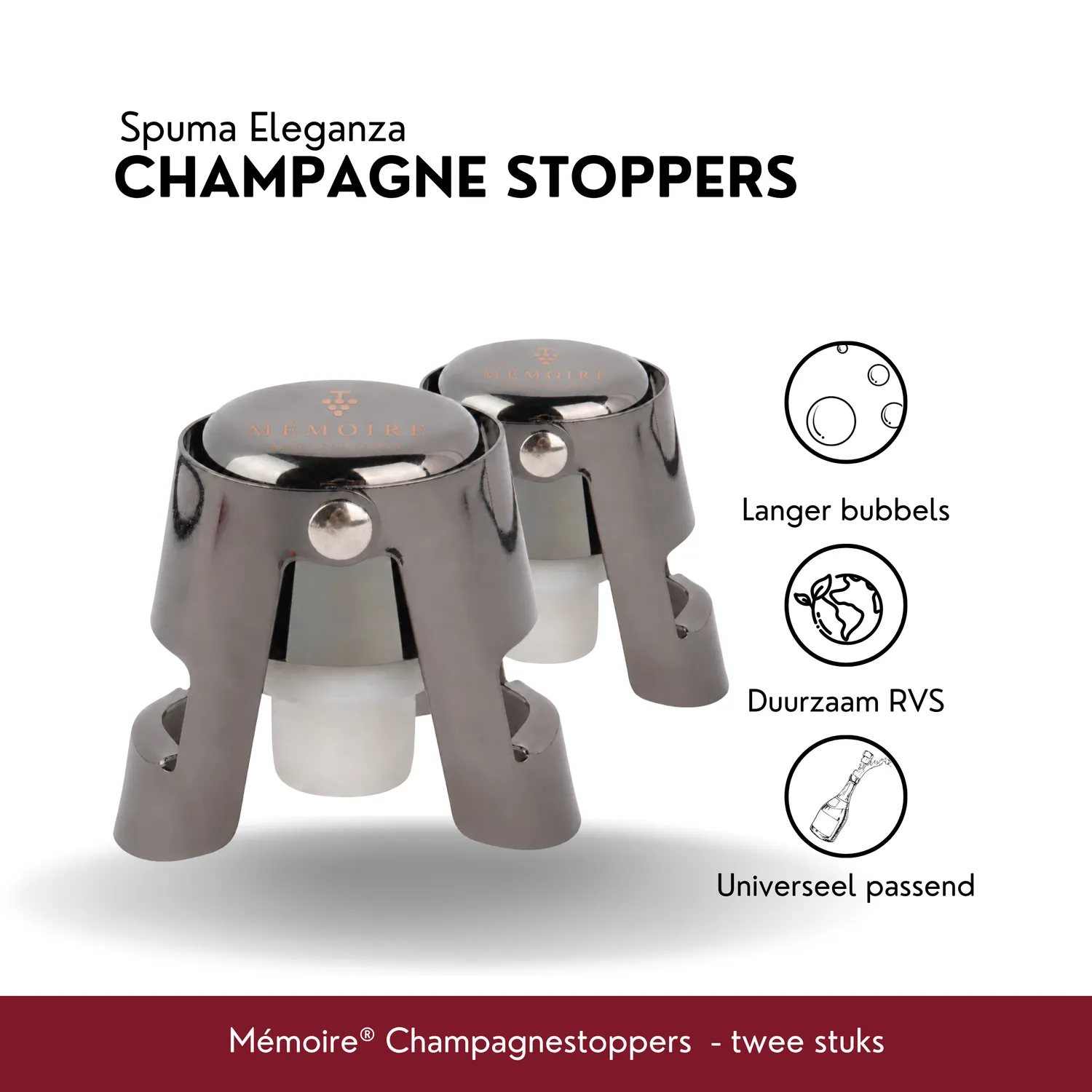 Memoire Spuma Eleganza champagnestopper roestvrij staal