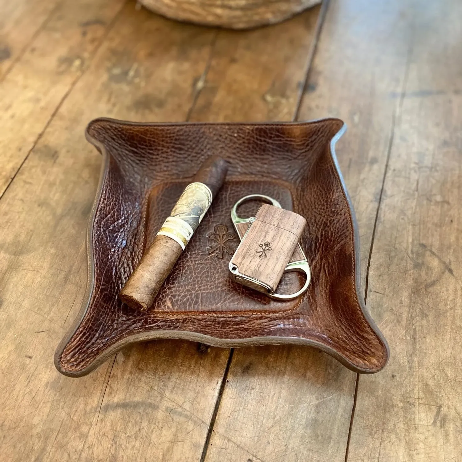 Pappy & Company Custom Leather Valet Tray leren opbergschaal antiek zadel