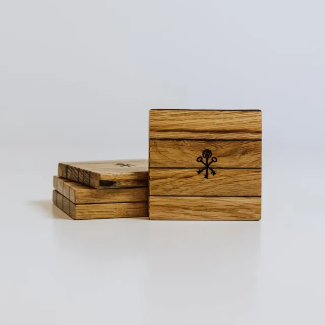 Pappy & Company Barrel Stave Coasters houten onderzetters set van 4