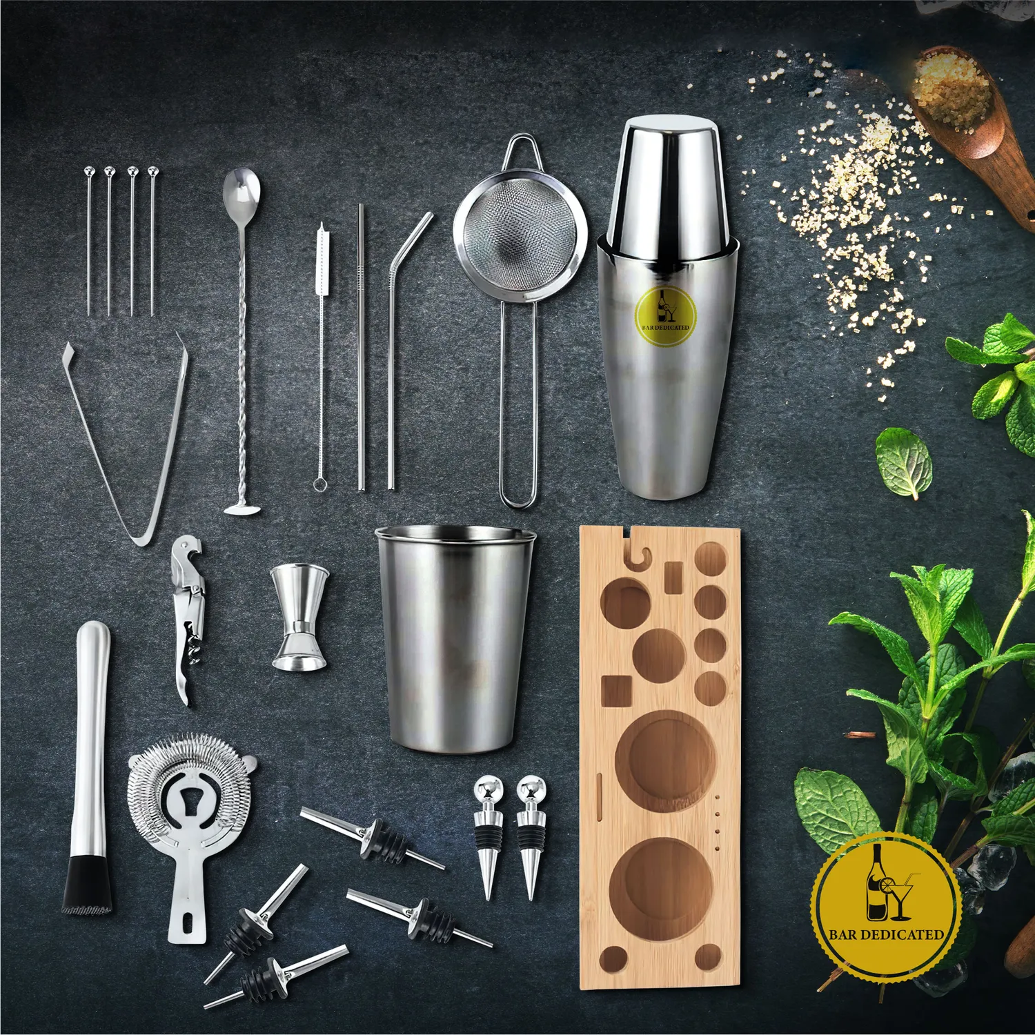 Bar Dedicated Silver 23-delige cocktailset met standaard