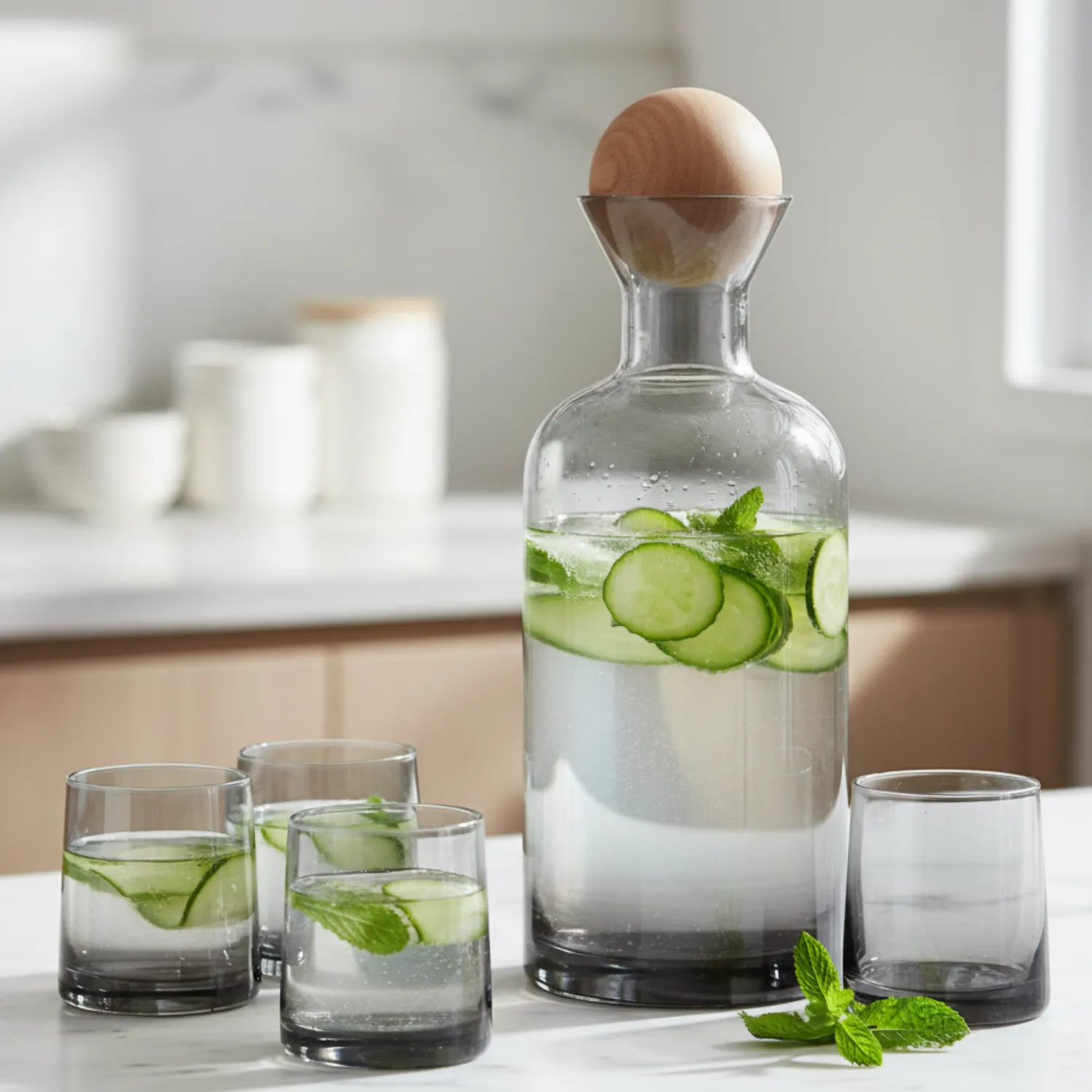 Memoire Acqua di Fumo waterkaraf 1,2l met 4 glazen gerookt