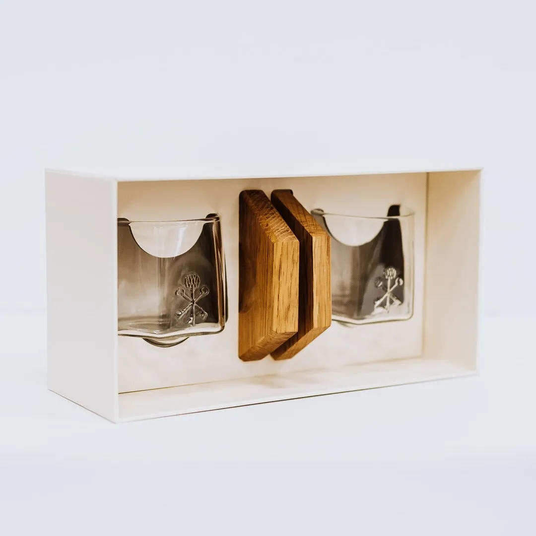 Pappy & Company Spinning Glass Set bourbonset met onderzetters