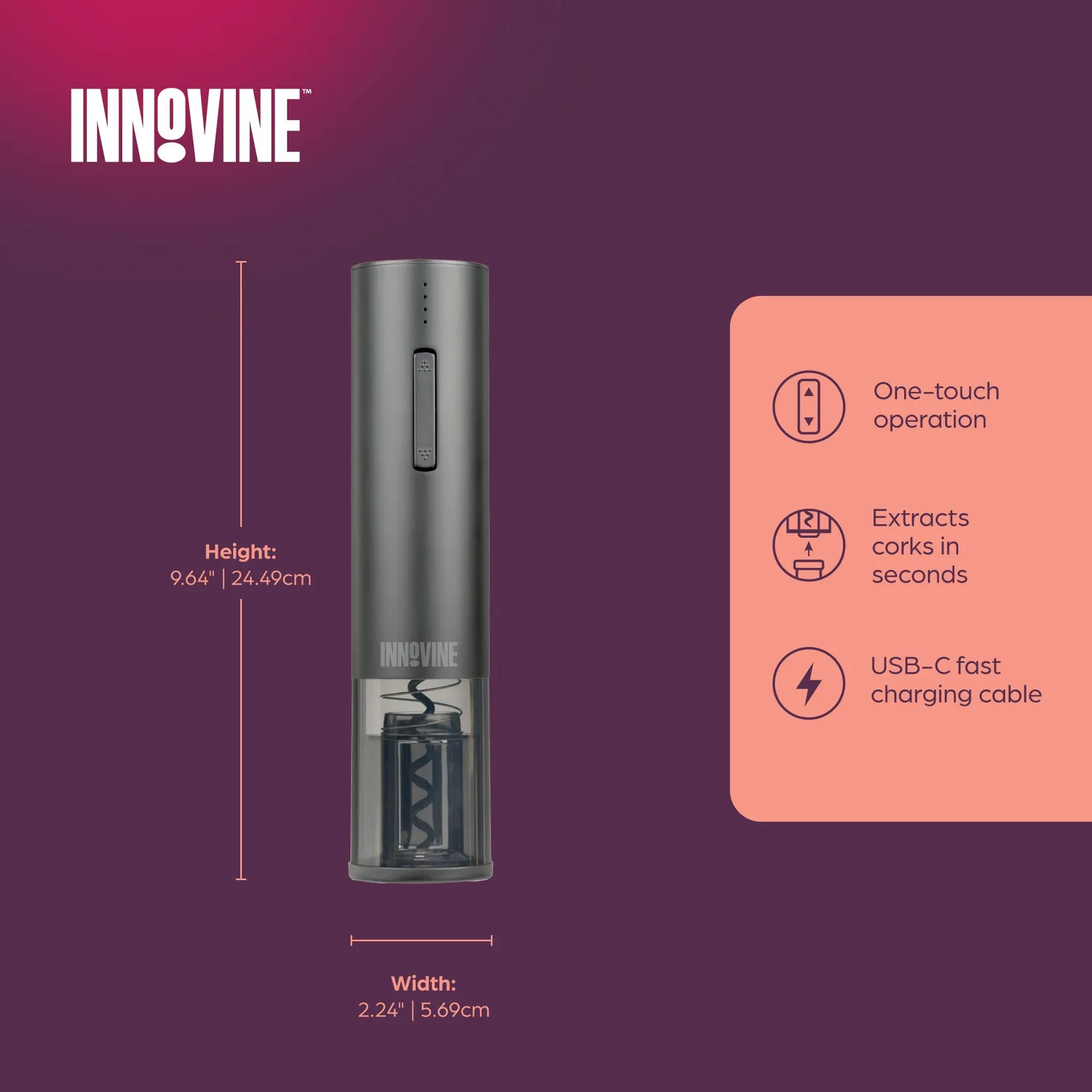 Innovine Serve Electric Corkscrew elektrische kurkentrekker met foliesnijder