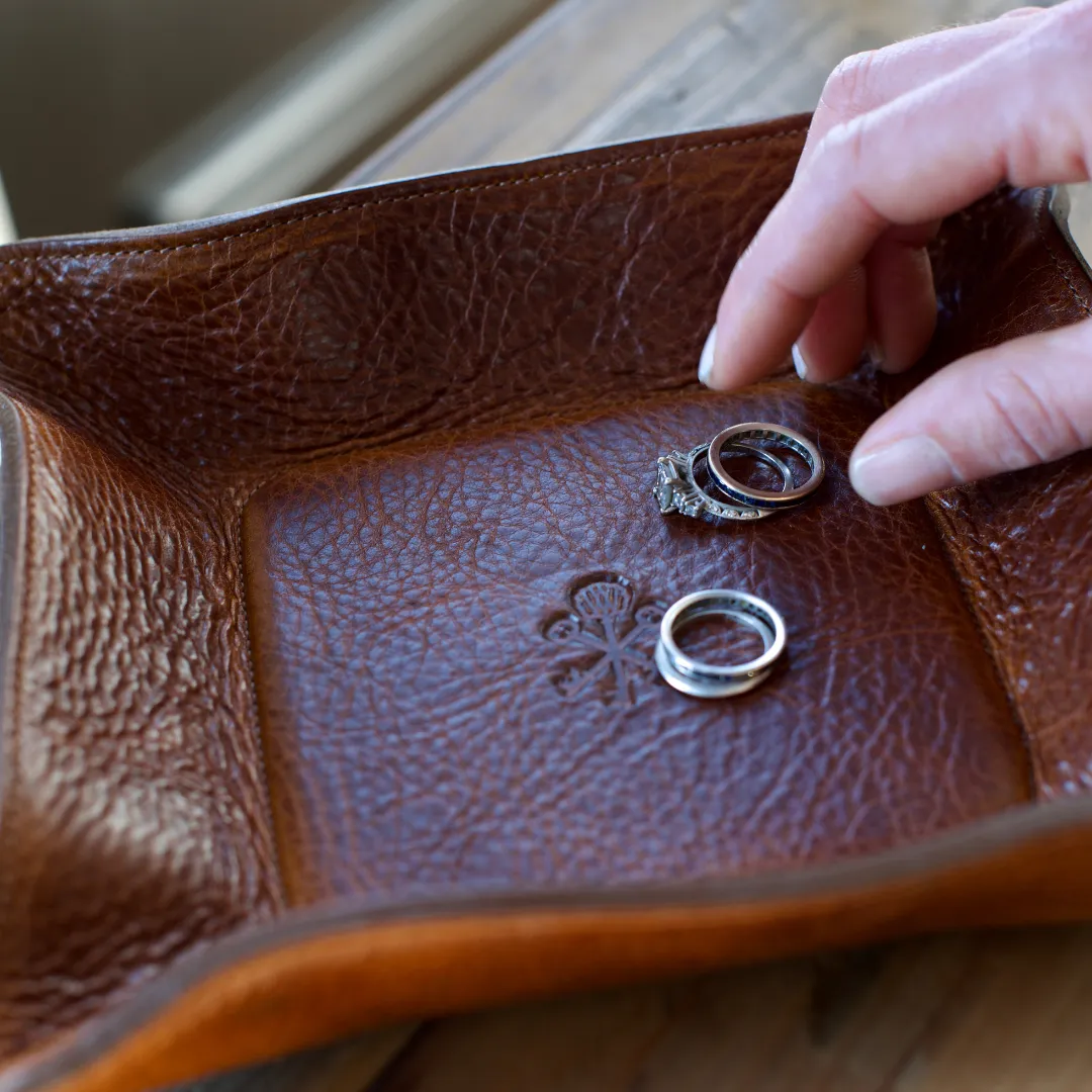 Pappy & Company Custom Leather Valet Tray leren opbergschaal antiek zadel