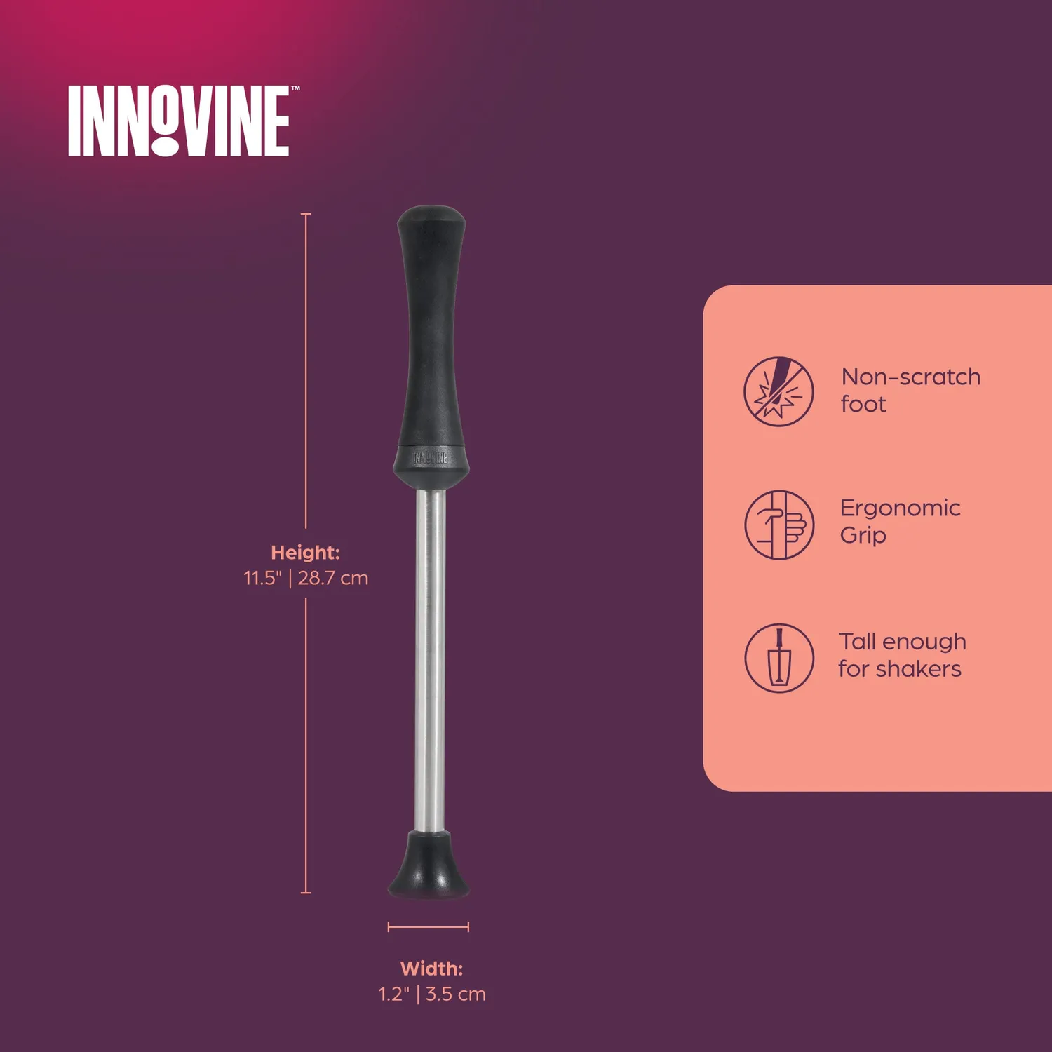 Innovine Pro Grip Muddler cocktailstamper zwart