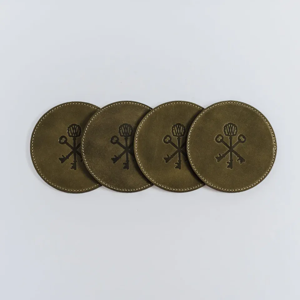 Pappy Van Winkle Keys onderzetter leer olijf set van 4
