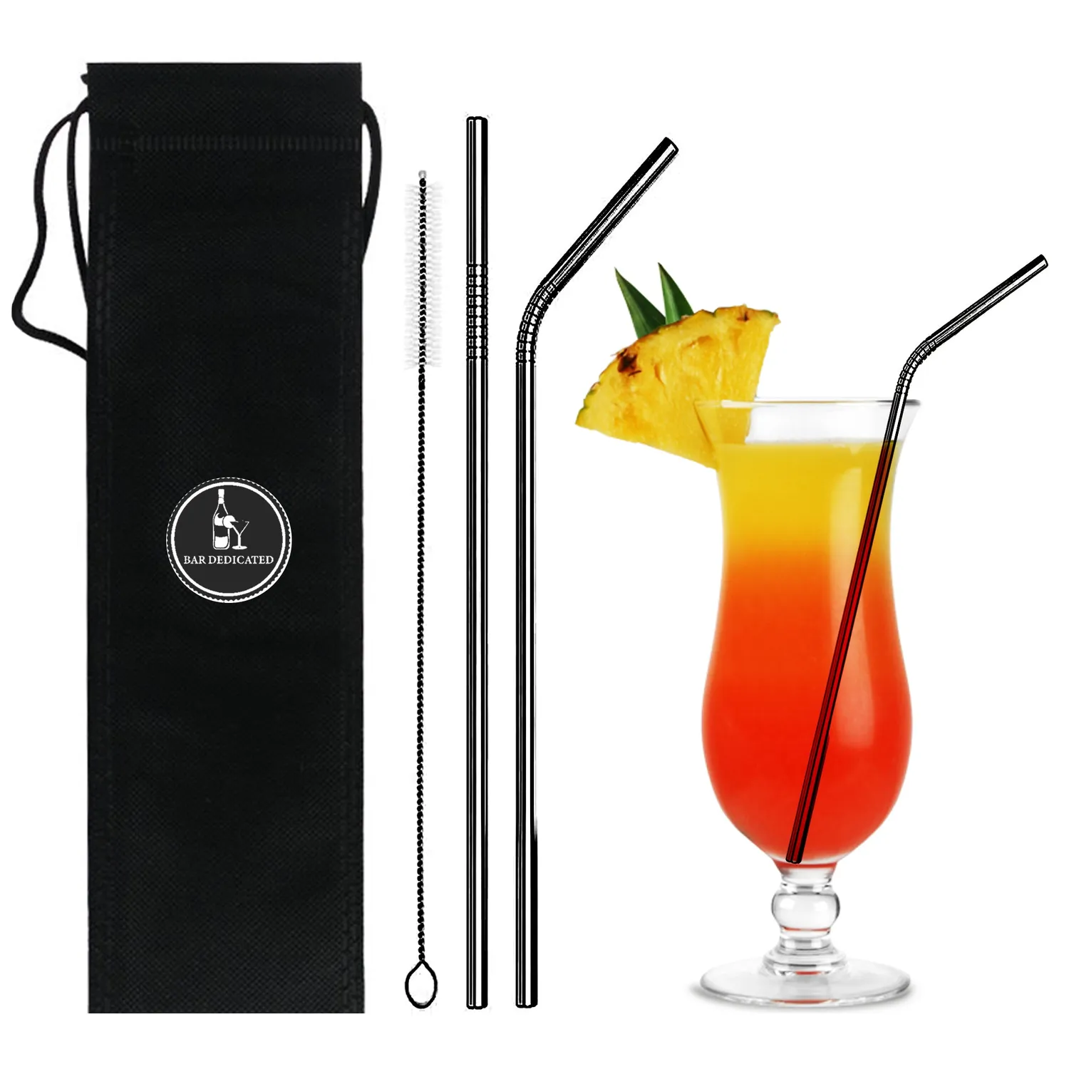 Bar Dedicated cocktail rietjes rvs met borstel