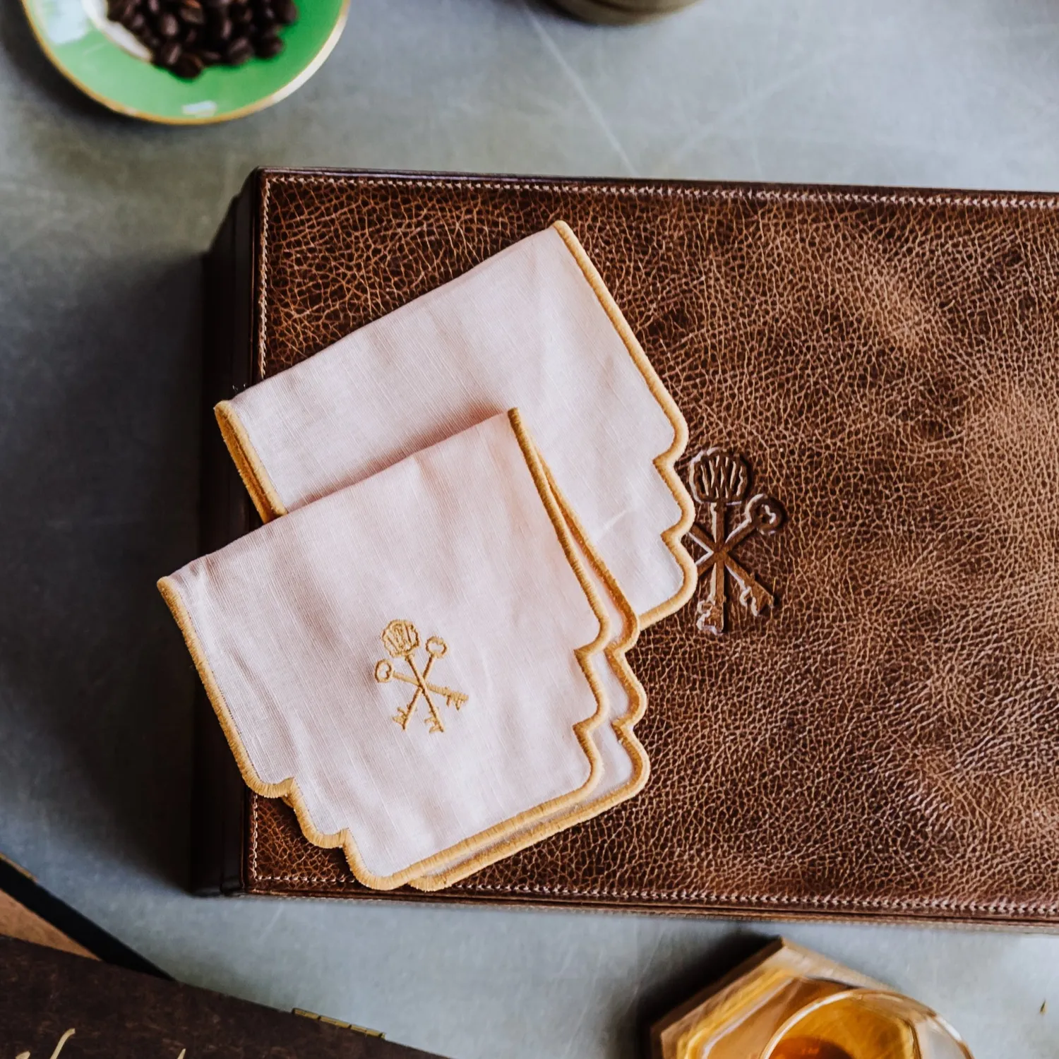 Pappy Van Winkle Embroidered Cocktail Napkins cocktailservetten set van 4 linnenmix