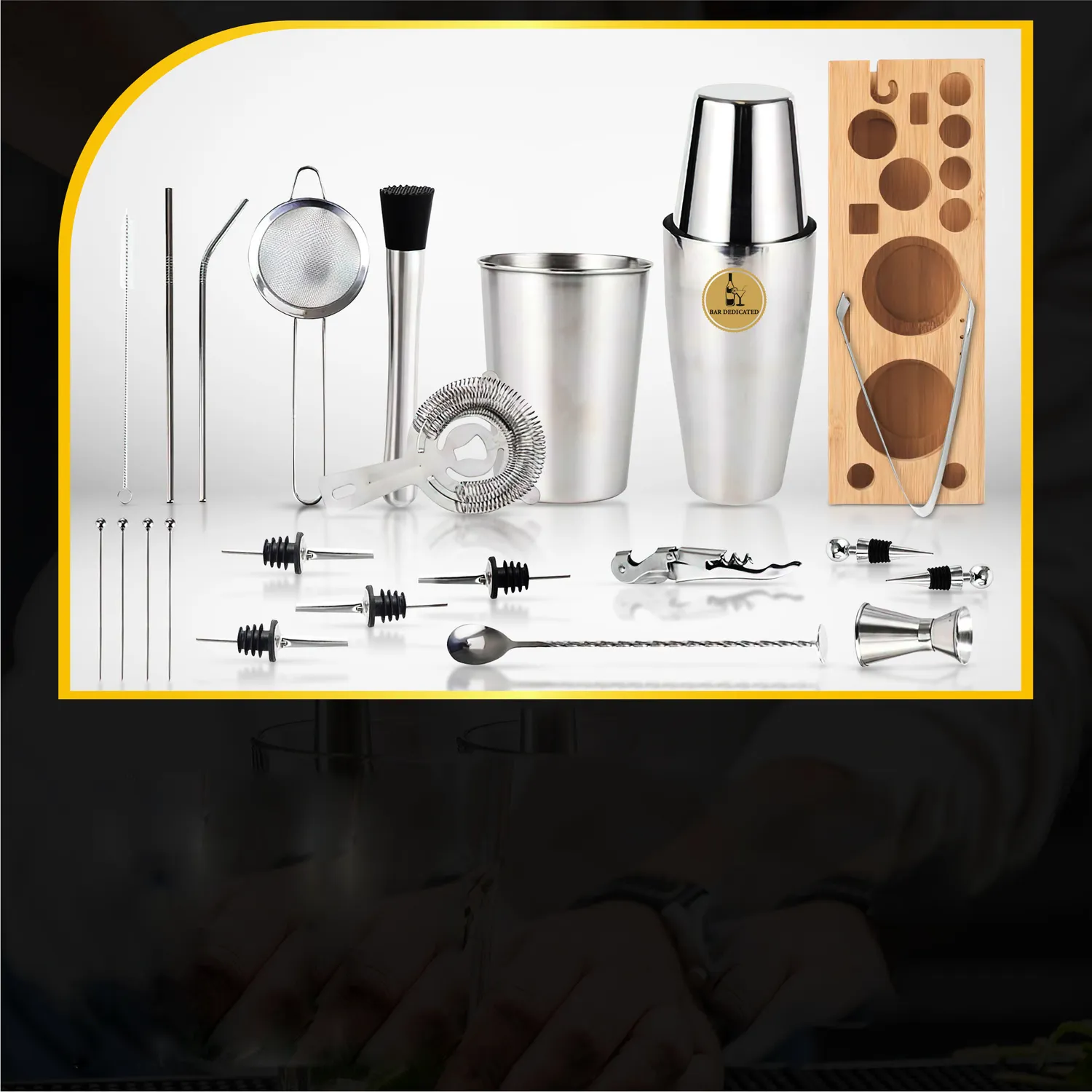 Bar Dedicated Silver 23-delige cocktailset met standaard