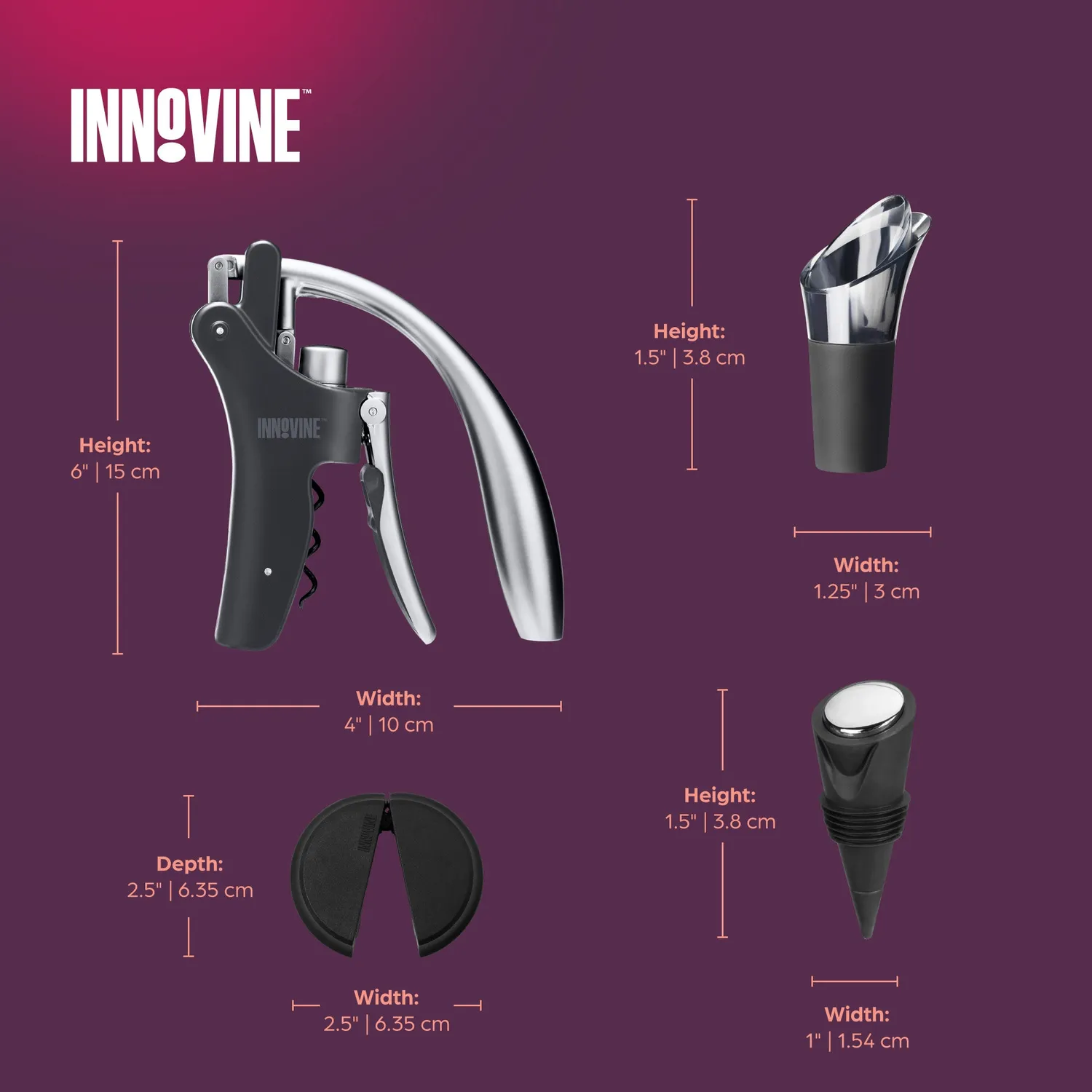 Innovine Lever Corkscrew 4-Piece Gift Set wijnaccessoireset