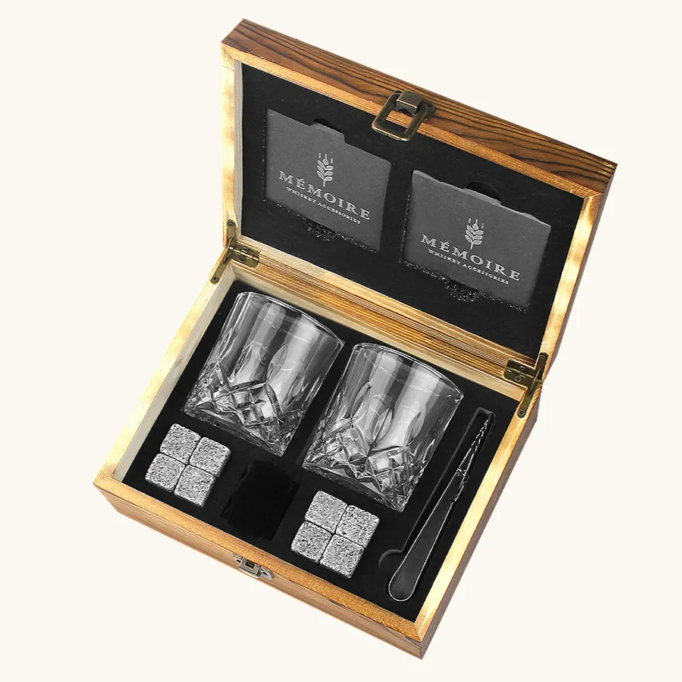 Memoire whiskey cadeauset 2 personen granieten stones