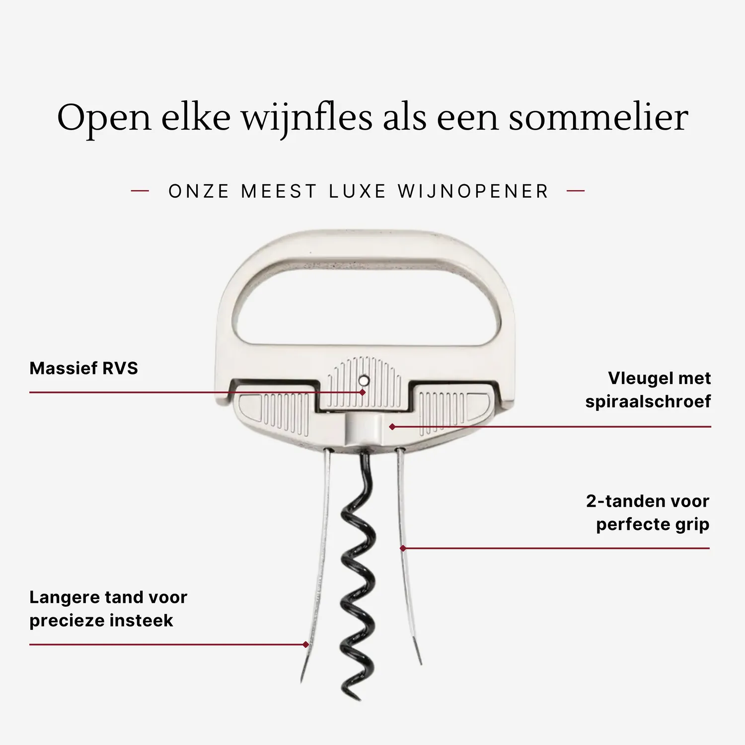 Mémoire Élitaire tweedelige wijnopener – roestvrij staal