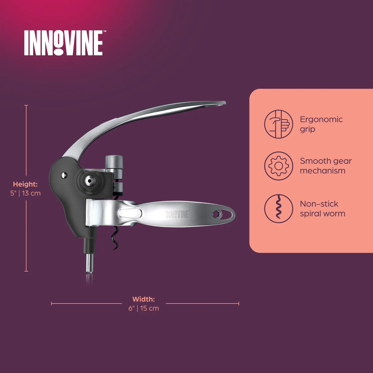 Innovine Serve Horizontal Lever Corkscrew kurkentrekker zwart
