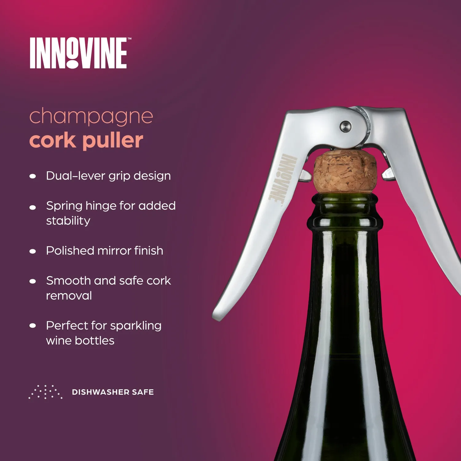 Innovine Serve Champagne Cork Puller kurkentang zilver