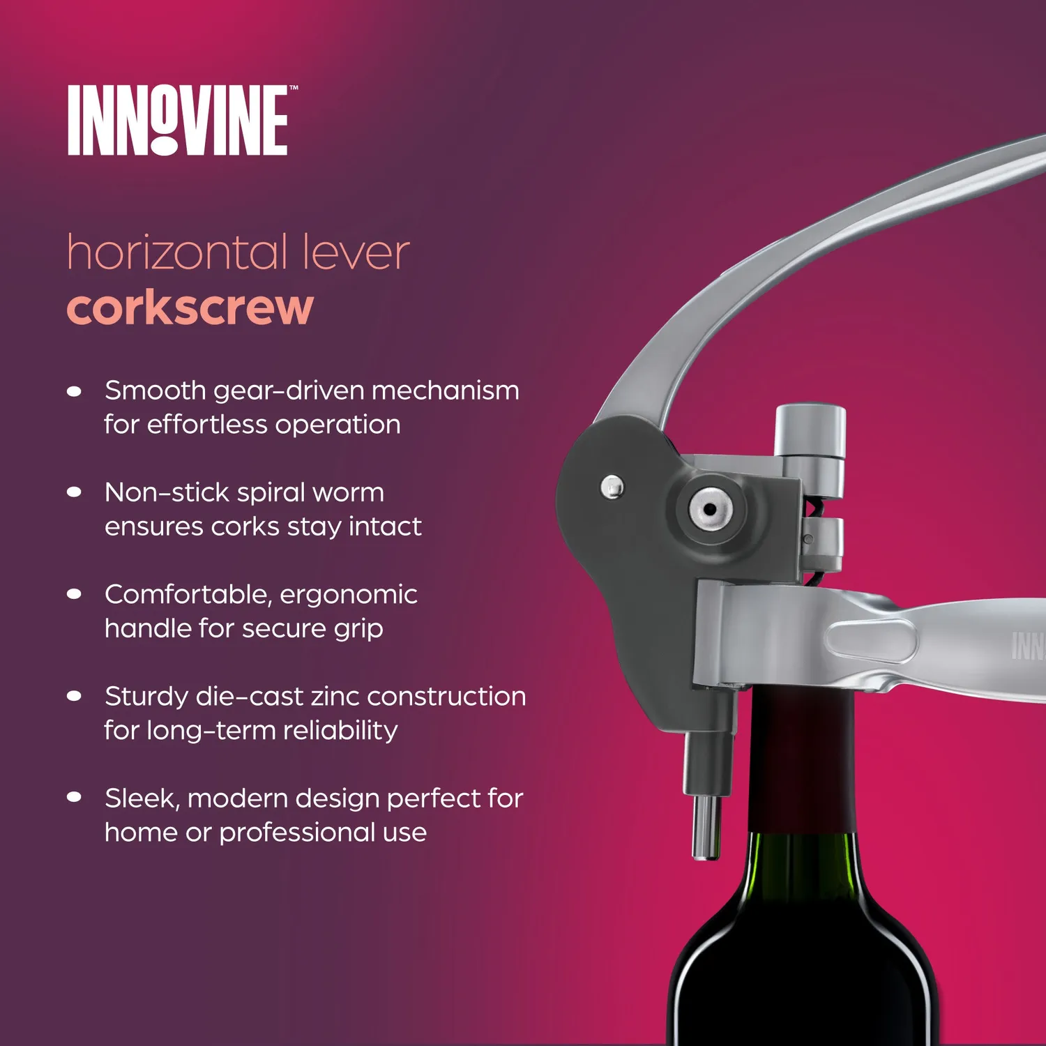 Innovine Serve Horizontal Lever Corkscrew kurkentrekker zwart