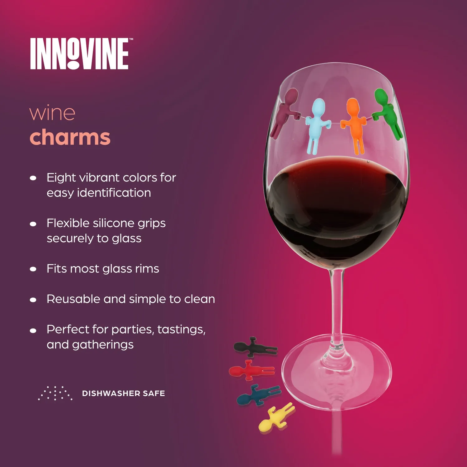 Innovine Serve Wine Charms wijnglasmarkers set van 8 siliconen