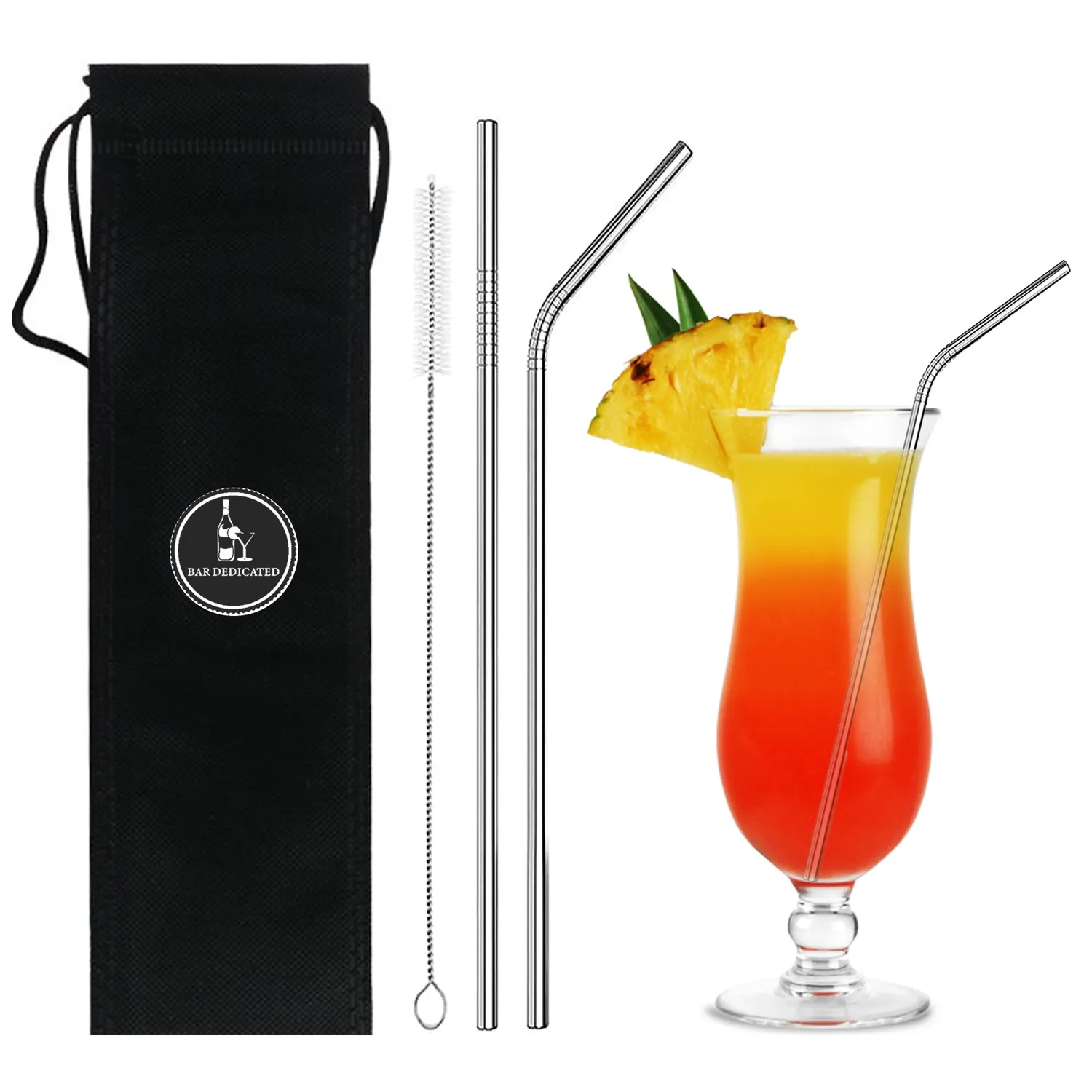 Bar Dedicated cocktail rietjes rvs met borstel
