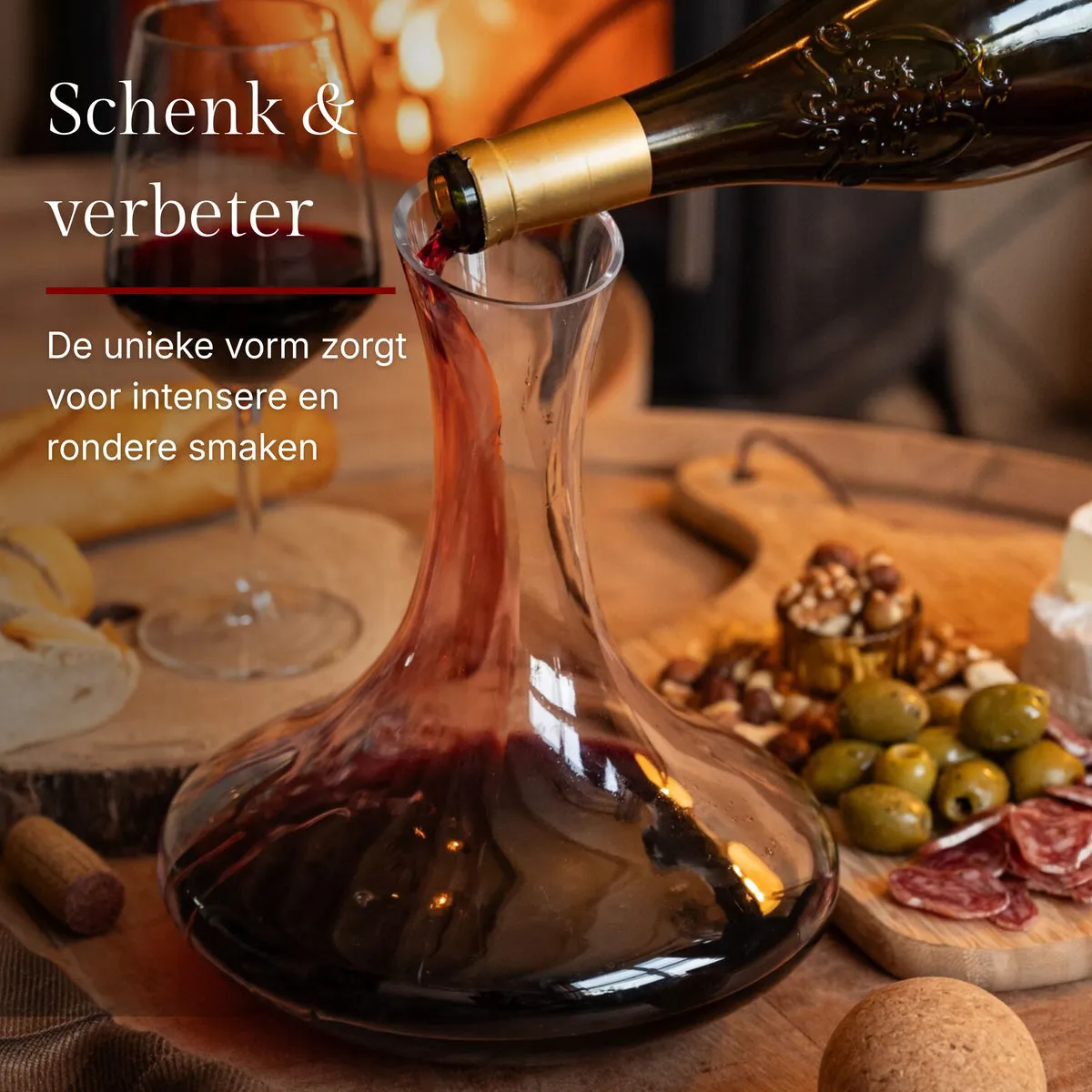 Memoire Royal decanteerkaraf 170 cl handgeblazen met droogrek